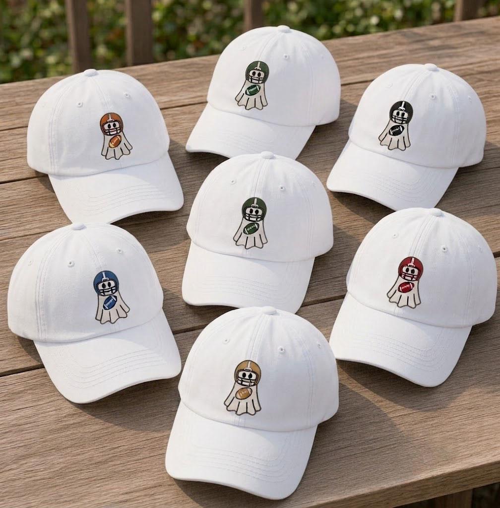 Football Ghost Embroidered Hat, Funny Halloween Football Player Dad Hat, Cute Spooky Season Baseball Cap, Game Day Gift Football Mom