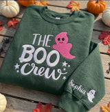 Custom The Boo Crew Sweatshirt, Cute Pink Ghost Embroidered Sleeve Name Crewneck