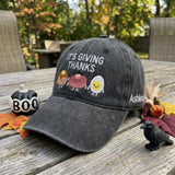 Custom Name It's Giving Thanks Hat, Embroidered Thanksgiving Food Washed Cotton Dad Hat, Cute Fall Season Baseball Cap, Autumn Gift For Her