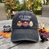 Custom Name It's Giving Thanks Hat, Embroidered Thanksgiving Food Washed Cotton Dad Hat, Cute Fall Season Baseball Cap, Autumn Gift For Her