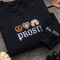 Custom Prost Embroidered Sweatshirt, Oktoberfest Beer Pretzel Sleeve Crewneck