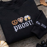 Custom Prost Embroidered Sweatshirt, Oktoberfest Beer Pretzel Sleeve Crewneck