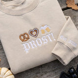 Custom Prost Embroidered Sweatshirt, Oktoberfest Beer Pretzel Sleeve Crewneck