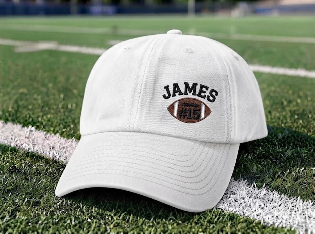 Custom Football Name Embroidered Dad Cap, Personalized Sports Baseball Hat, Number Jersey Headwear, Game Day Gift For Football Fan