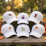 Custom Spooky Drink Embroidered Hat, Halloween Cocktail Dad Hat, Cute Witchy Boba Baseball Cap, Vintage Washed Cotton Fall Season Gift