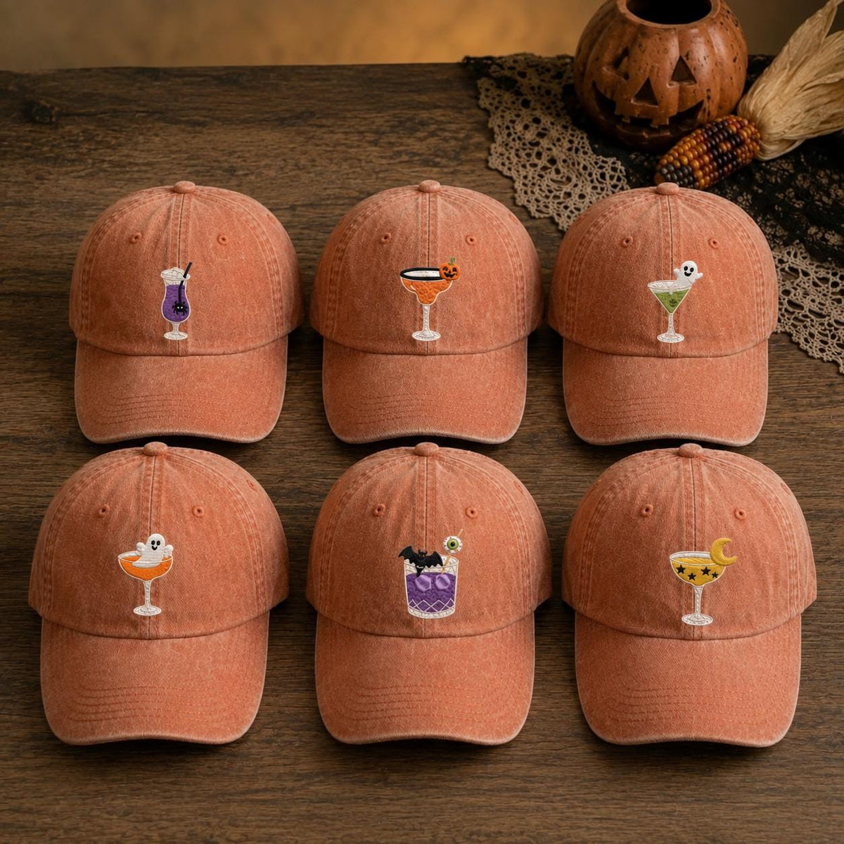 Spooky Cocktail Embroidered Hat, Halloween Ghost Drink Baseball Cap, Fall Party Gift