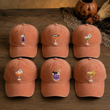Spooky Cocktail Embroidered Hat, Halloween Ghost Drink Baseball Cap, Fall Party Gift