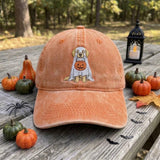 Golden Retriever Ghost Embroidered Hat, Halloween Pumpkin Dog Baseball Cap, Dog Lover Gift