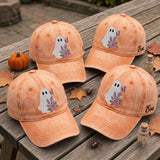 Custom Name Floral Ghost Embroidered Hat, Vintage Lavender Rose Butterfly Dad Hat, Washed Cotton Halloween Baseball Cap, Spooky Fall Gift