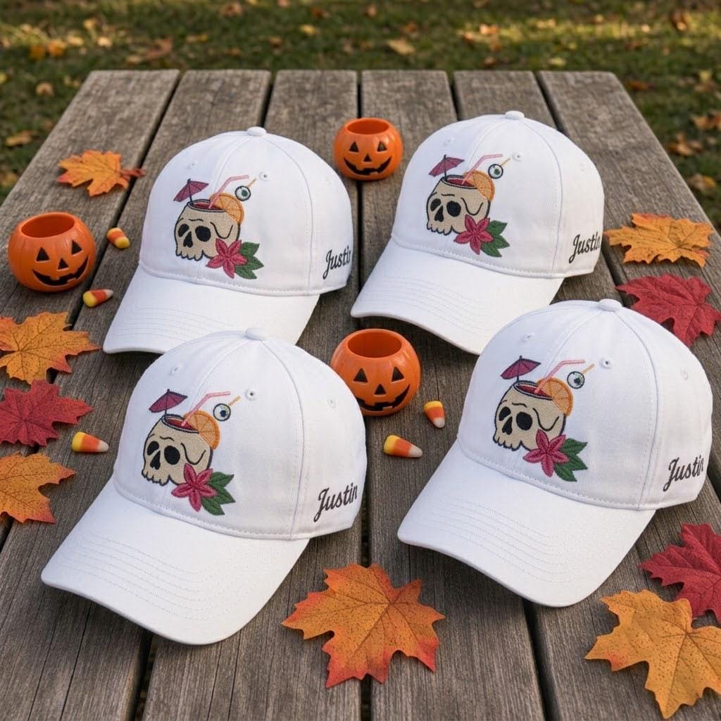 Custom Skull Cocktail Embroidered Washed Cotton Dad Hat