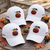 Custom Name Pumpkin Cocktail Embroidered Hat - Washed Cotton Halloween Baseball Cap