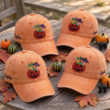 Custom Name Pumpkin Cocktail Embroidered Hat - Washed Cotton Halloween Baseball Cap