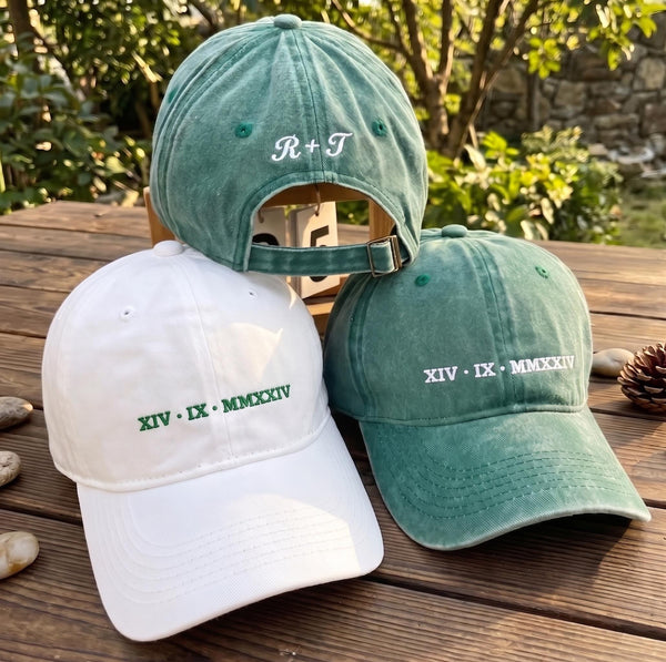 Matching Mr and Mrs Embroidered Hats, Custom Anniversary Date Baseball Caps, Couple Gift