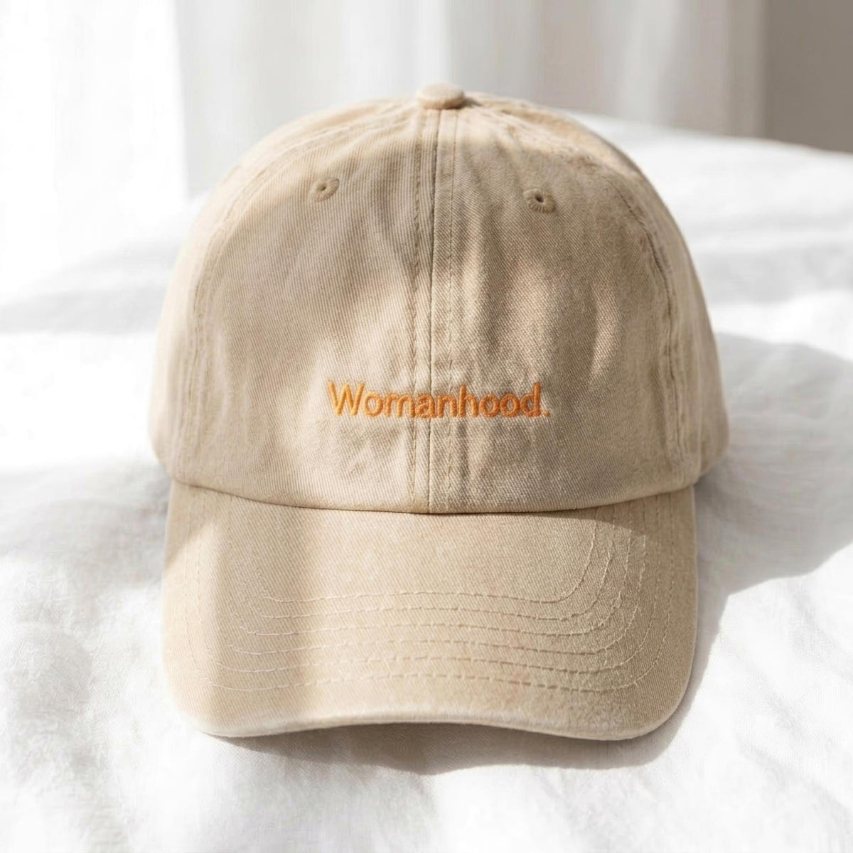 Minimalist Womanhood Embroidered Hat, Neutral Cotton Baseball Cap, Women's Empowerment Gift