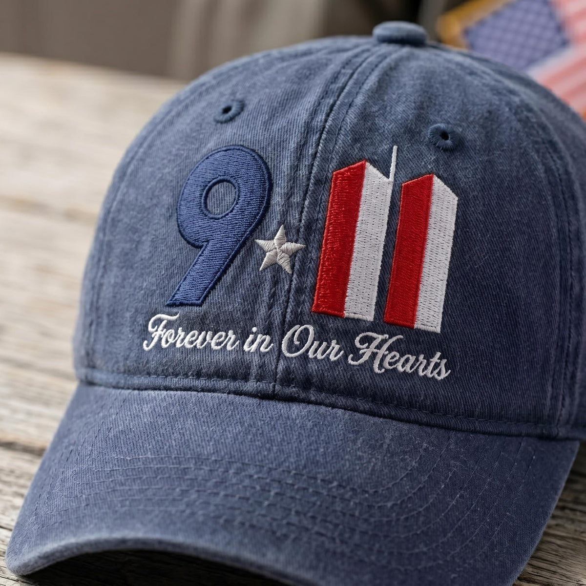9/11 Memorial Embroidered Hat, Forever In Our Hearts Baseball Cap, Patriotic Tribute Headwear, Remembrance Gift, Never Forget Accessory