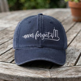 Never Forget Skyline Embroidered Hat, 9/11 Memorial Baseball Cap, Patriotic Tribute Headwear, Remembrance Gift, Unisex Tribute Accessory