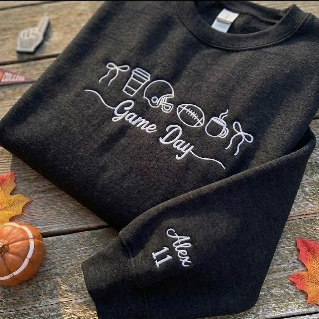 Custom Football Coquette Bow Sweatshirt, Personalized Sleeve Name Game Day Crewneck