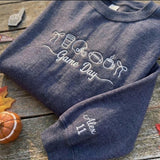 Custom Football Coquette Bow Sweatshirt, Personalized Sleeve Name Game Day Crewneck