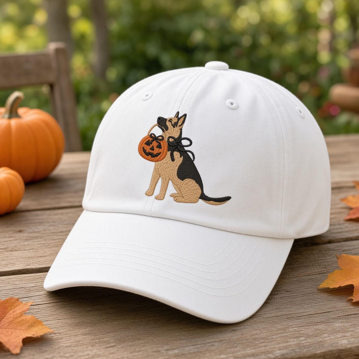 Custom Dog Halloween Embroidered Hat, Pumpkin Dog Breed Dad Hat, Spooky Dog Mom White Baseball Cap, Autumn Fall Gift for Dog Lover