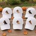 Custom Dog Halloween Embroidered Hat, Pumpkin Dog Breed Dad Hat, Spooky Dog Mom White Baseball Cap, Autumn Fall Gift for Dog Lover