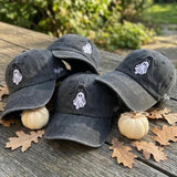 Custom Name Ghost Embroidered Hat, Cute Halloween Ghost Dad Hat, Personalized Spooky Season Baseball Cap, Vintage Washed Cotton Gift