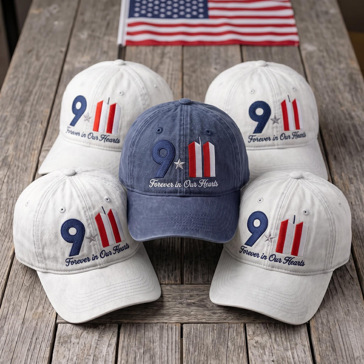 9/11 Memorial Embroidered Hat, Forever In Our Hearts Baseball Cap, Patriotic Tribute Headwear, Remembrance Gift, Never Forget Accessory
