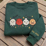Custom Halloween Dumpling Sweatshirt, Cute Spooky Dim Sum Embroidered Sleeve Crewneck
