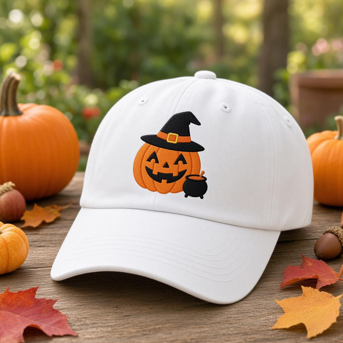 Custom Halloween Pumpkin Embroidered Hat, Witch Cat Mummy Bat Dad Hat, Vintage Washed Baseball Cap, Personalized Spooky Fall Costume Gifts