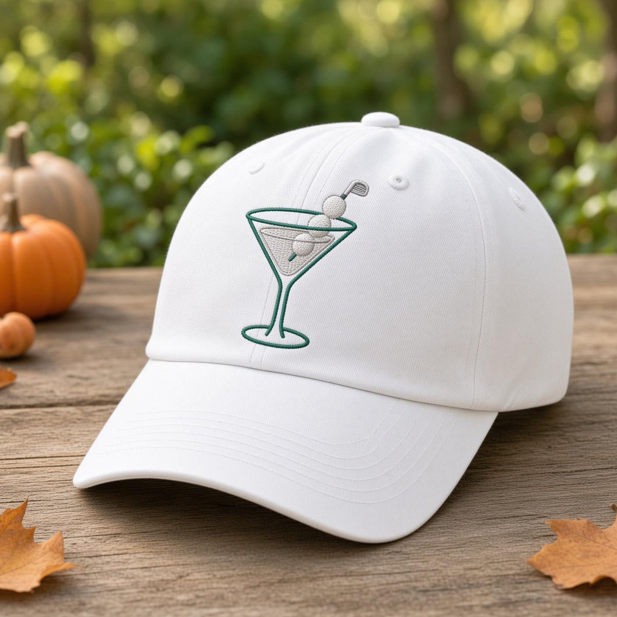 Custom Halloween Martini Embroidered Hat, Spooky Cocktail White Dad Hat, Cute Fall Drink Baseball Cap, Bachelorette Girls Trip Party Gift
