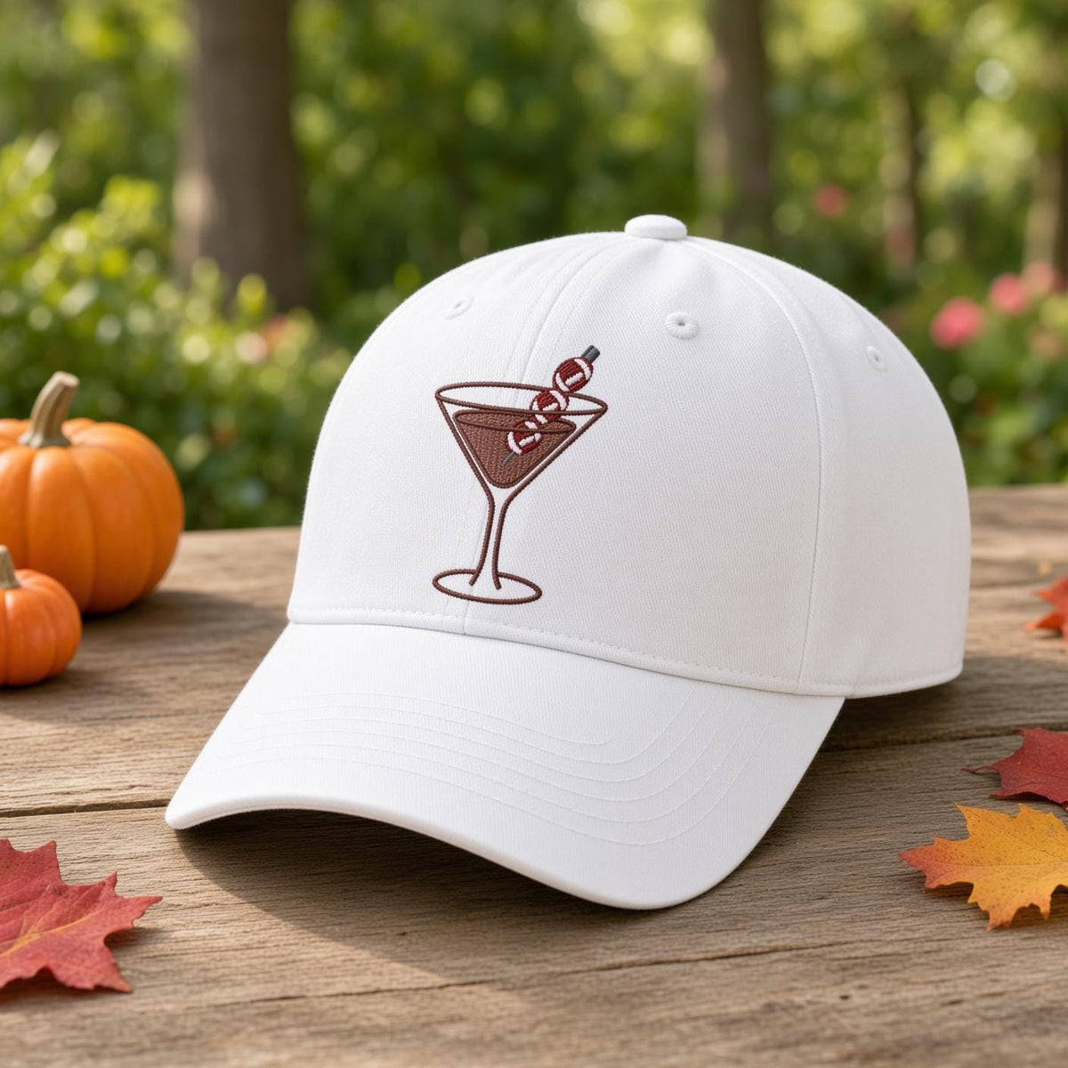 Custom Halloween Martini Embroidered Hat, Spooky Cocktail White Dad Hat, Cute Fall Drink Baseball Cap, Bachelorette Girls Trip Party Gift