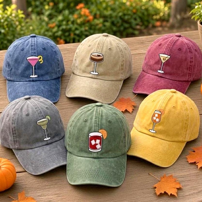 Custom Cocktail Embroidered Hat, Espresso Martini Aperol Spritz Dad Hat, Vintage Washed Cotton Drink Baseball Cap, Bachelorette Party Gift
