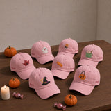 Personalized Halloween Icons Embroidered Hat, Custom Name Pink Fall Baseball Cap