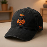 Custom Black Labrador Halloween Hat, Personalized Pumpkin Dog Baseball Cap, Pet Lover Gift