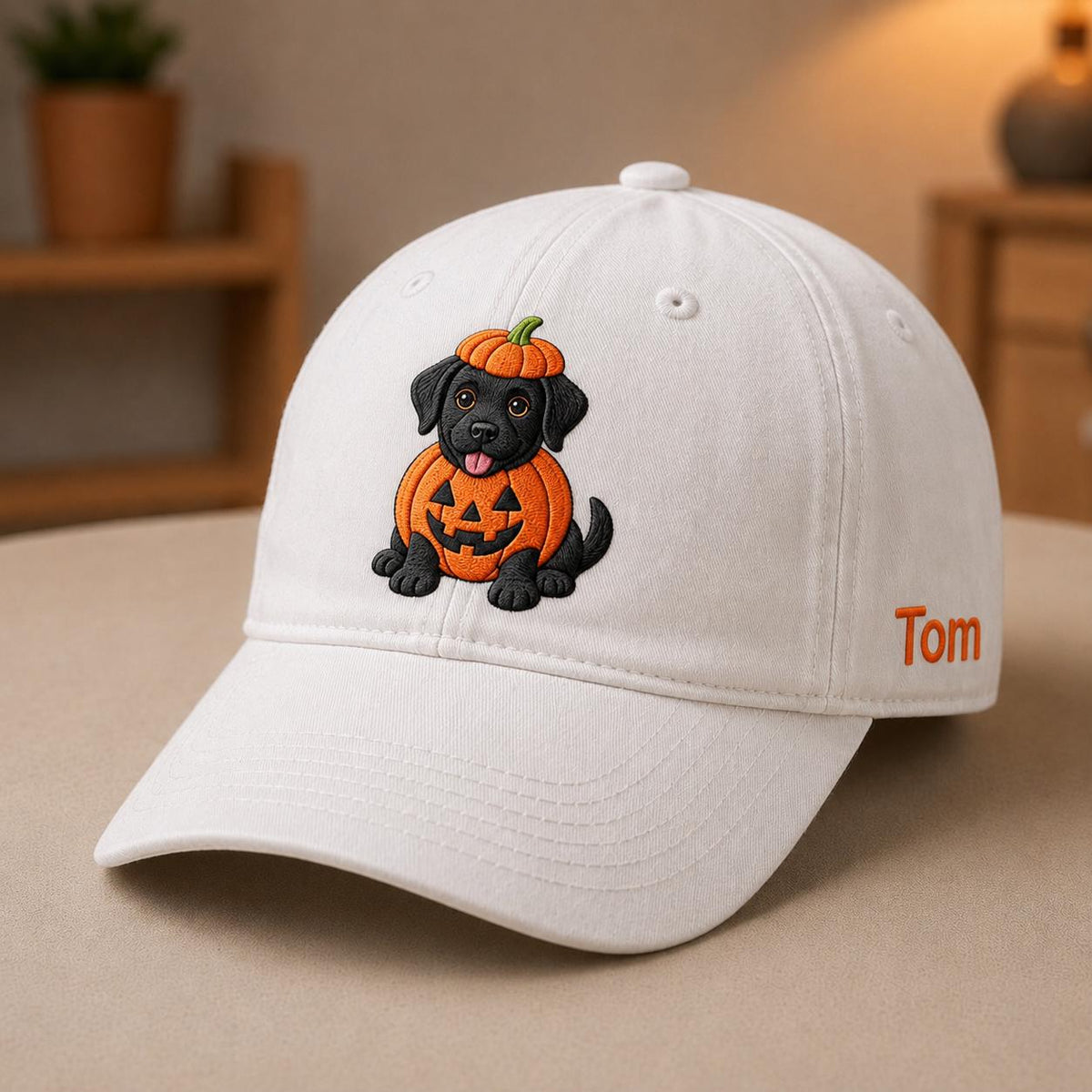 Custom Black Labrador Halloween Hat, Personalized Pumpkin Dog Baseball Cap, Pet Lover Gift