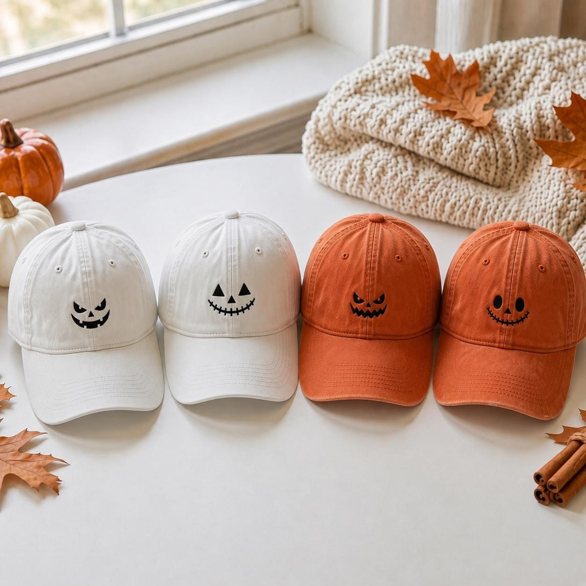 Jack O Lantern Face Embroidered Hat, Cute Halloween Pumpkin Baseball Cap, Fall Party Gift