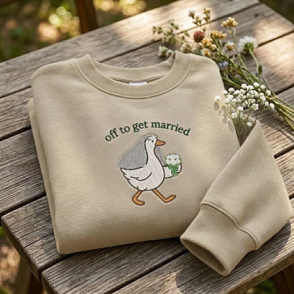 Custom Off To Get Married Duck Sweatshirt, Bachelorette Goose Bridal Party Crewneck