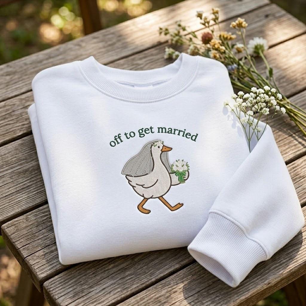 Custom Off To Get Married Duck Sweatshirt, Bachelorette Goose Bridal Party Crewneck