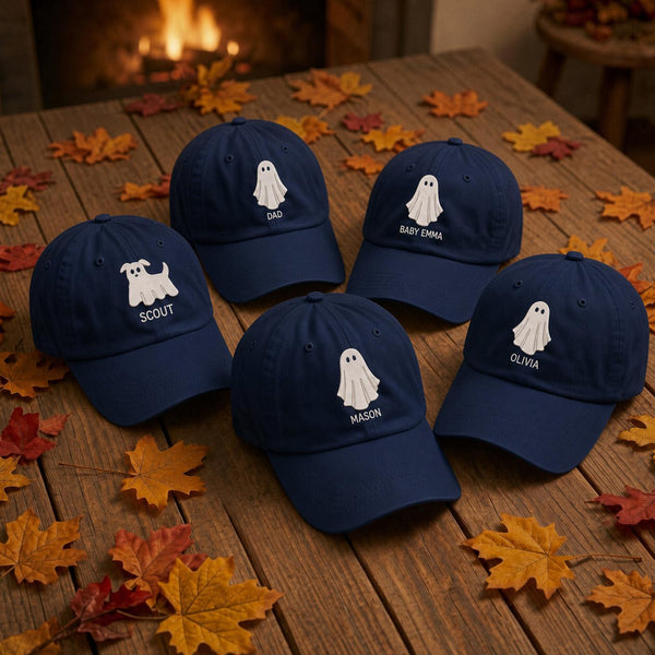 Personalized Ghost Family Embroidered Hat, Custom Matching Halloween Baseball Cap, Family Gift