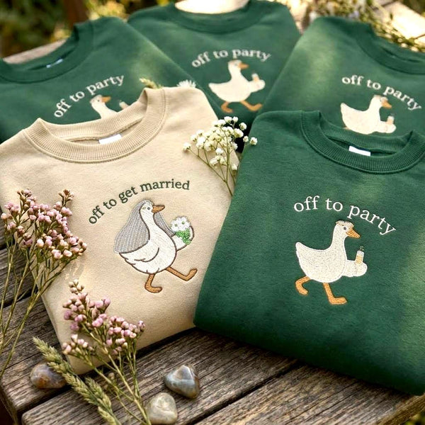 Custom Off To Get Married Duck Sweatshirt, Bachelorette Goose Bridal Party Crewneck