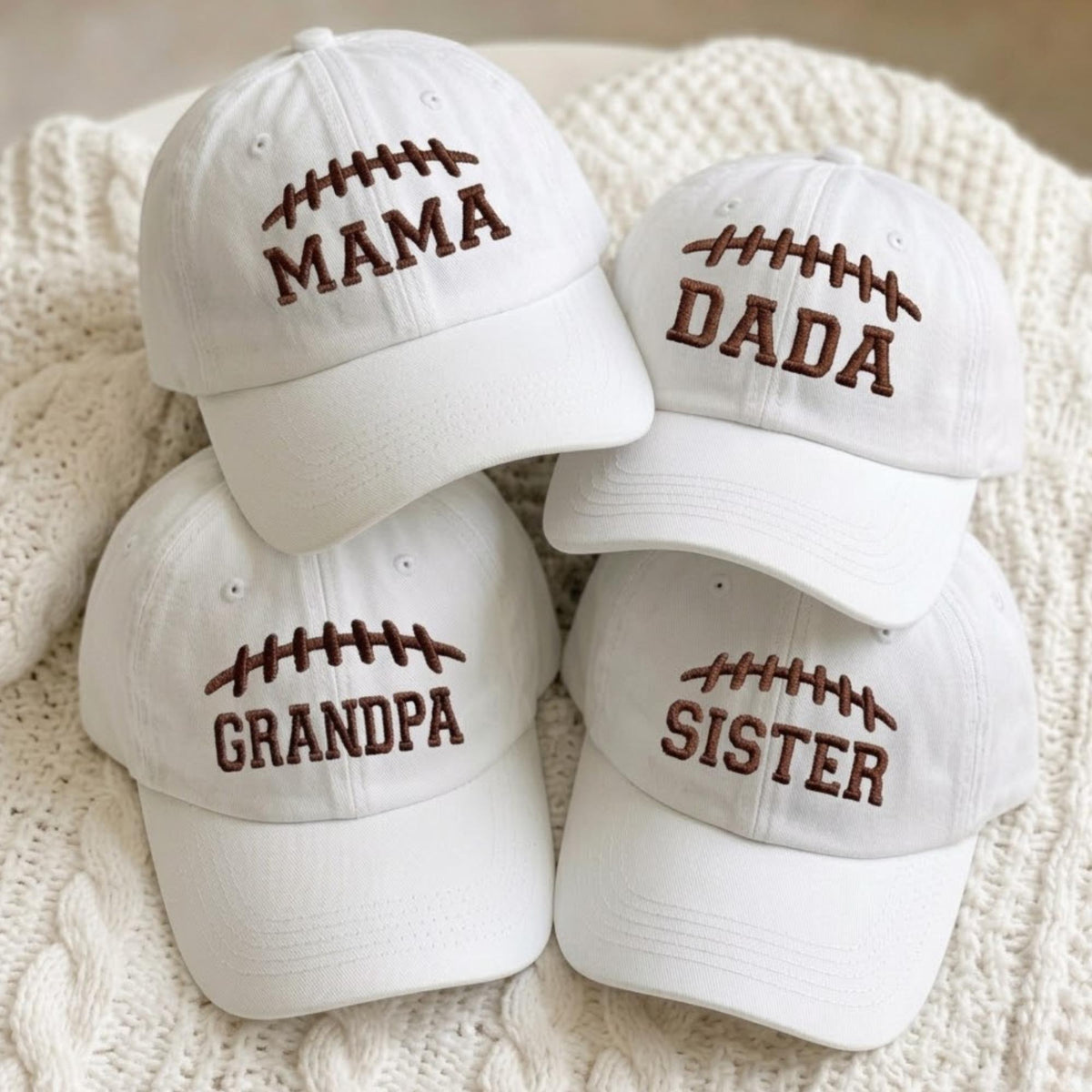 Embroidered Football Mama Hat, Custom Football Grandpa Baseball Cap, Game Day Sports Mom Hat, Matching Family Game Day Hats, Football Gift