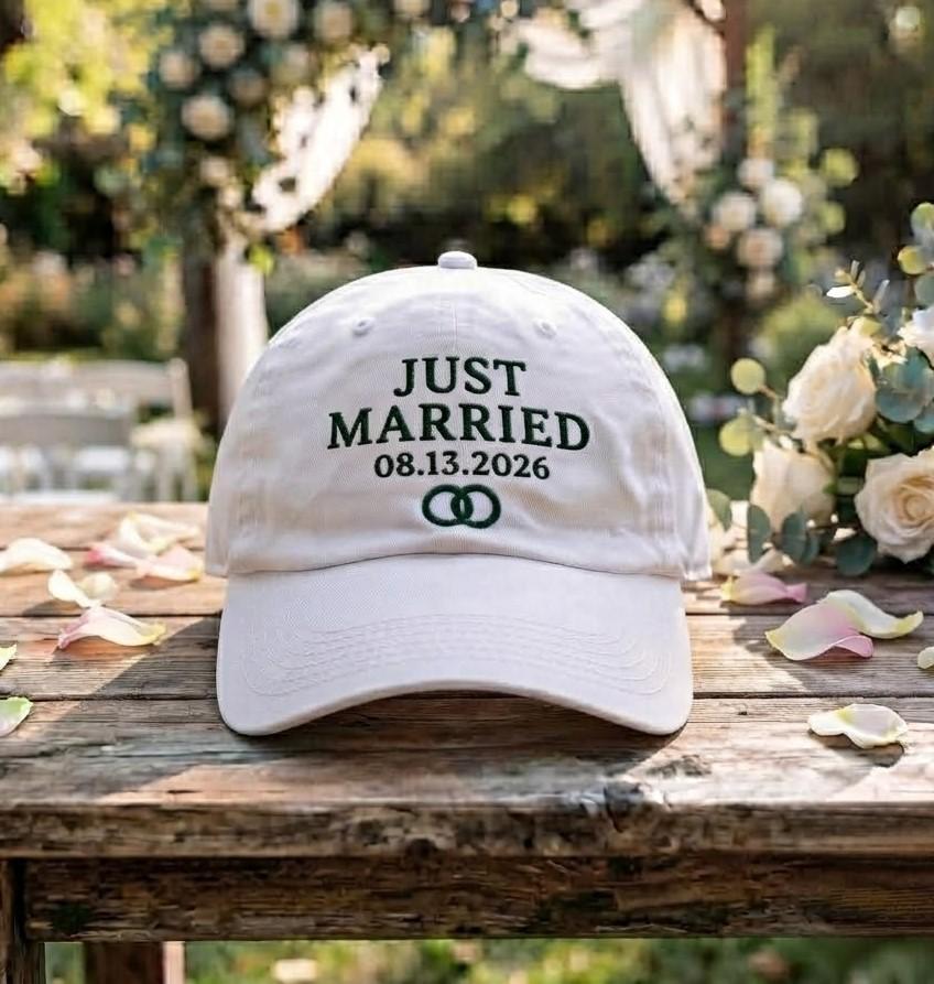 Custom Just Married Bachelorette Embroidered Hat - Bridal Honeymoon Cap
