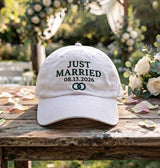 Custom Just Married Bachelorette Embroidered Hat - Bridal Honeymoon Cap