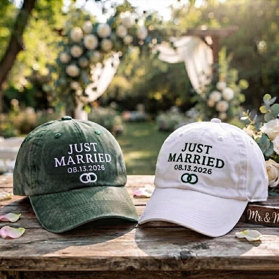 Custom Just Married Bachelorette Embroidered Hat - Bridal Honeymoon Cap