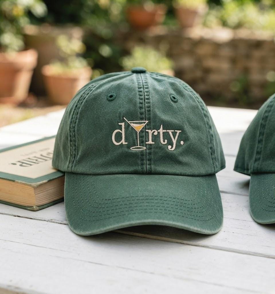 Dirty Martini Embroidered Baseball Cap - Cocktail Drink Lover Olive Bar Party Cotton Dad Hat