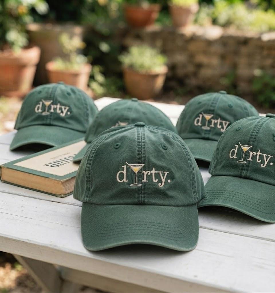 Dirty Martini Embroidered Baseball Cap - Cocktail Drink Lover Olive Bar Party Cotton Dad Hat
