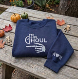 Custom Matching Halloween Couple Sweatshirt, Im His Ghoul Her Boo Skeleton Sleeve Crewneck