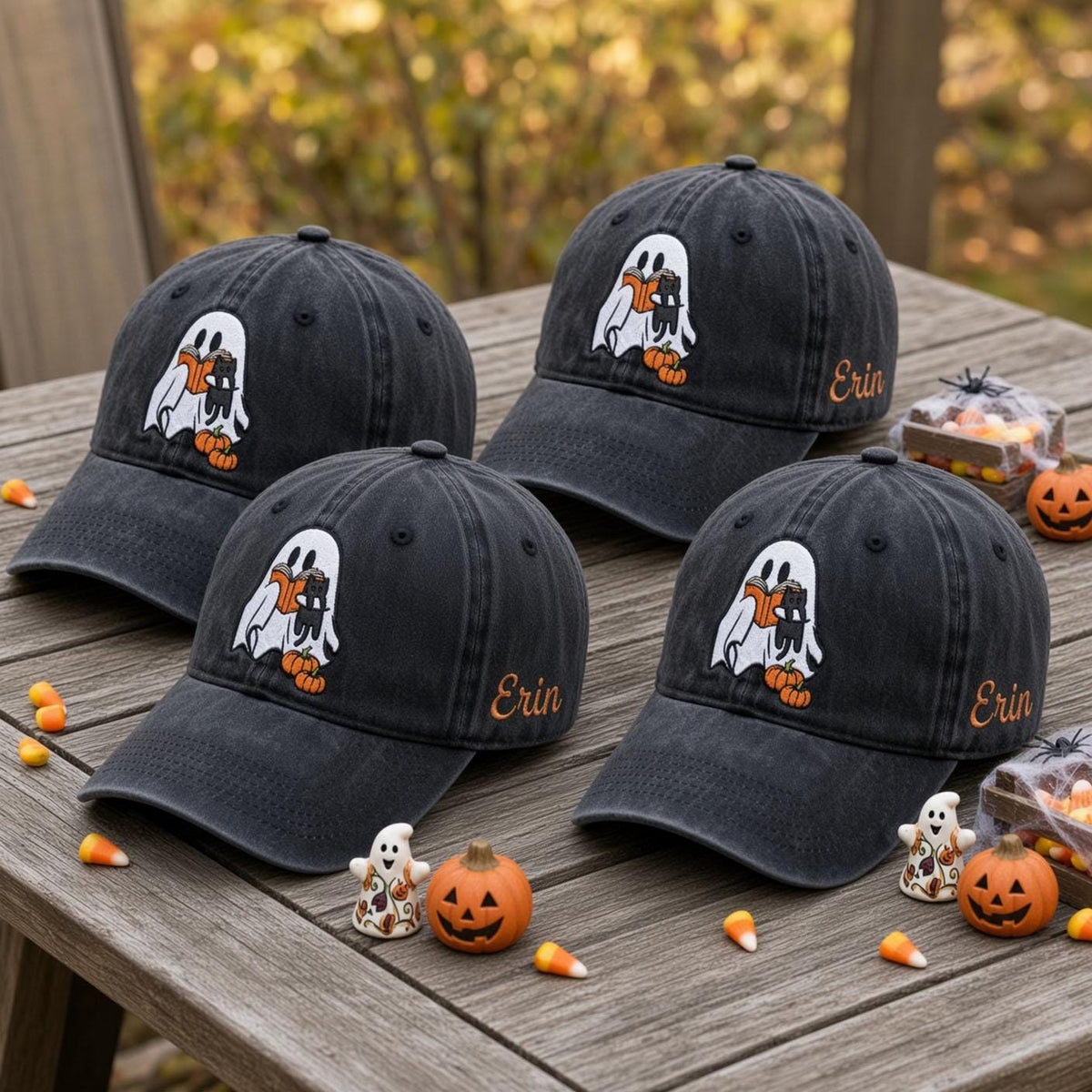 Custom Name Ghost Reading Book Embroidered Hat