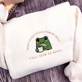 I Wish I Lacked Critical Thinking Skills Frog Embroidered Shirt, Funny Frog Meme Crewneck, Cute Animal Pullover, Sarcastic Tee