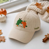 Floral Pumpkin Trio Embroidered Hat, Autumn Harvest Baseball Cap, Fall Thanksgiving Gift
