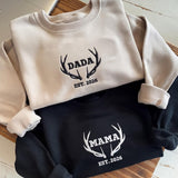 Embroidered Mama Dada Antlers Sweatshirt, Custom Est 2026 Deer Antler Couple Sweater, New Parents Gift, Matching Husband Wife Hunting Shirt